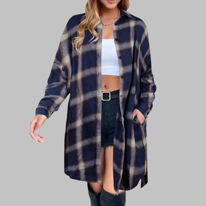 PALOMA™ - Classy Button Down Plaid Long-Sleeve Jacket